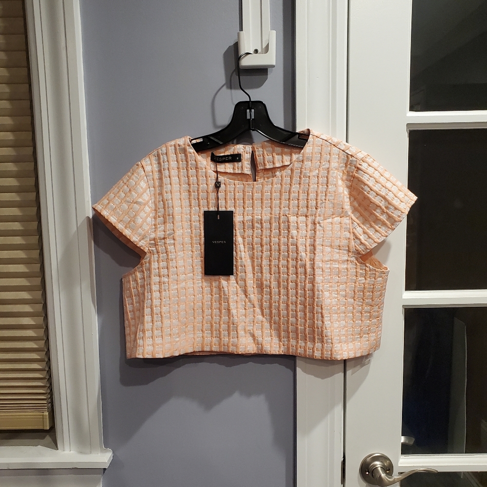NWT! Pink and white checkered sparkly shirt